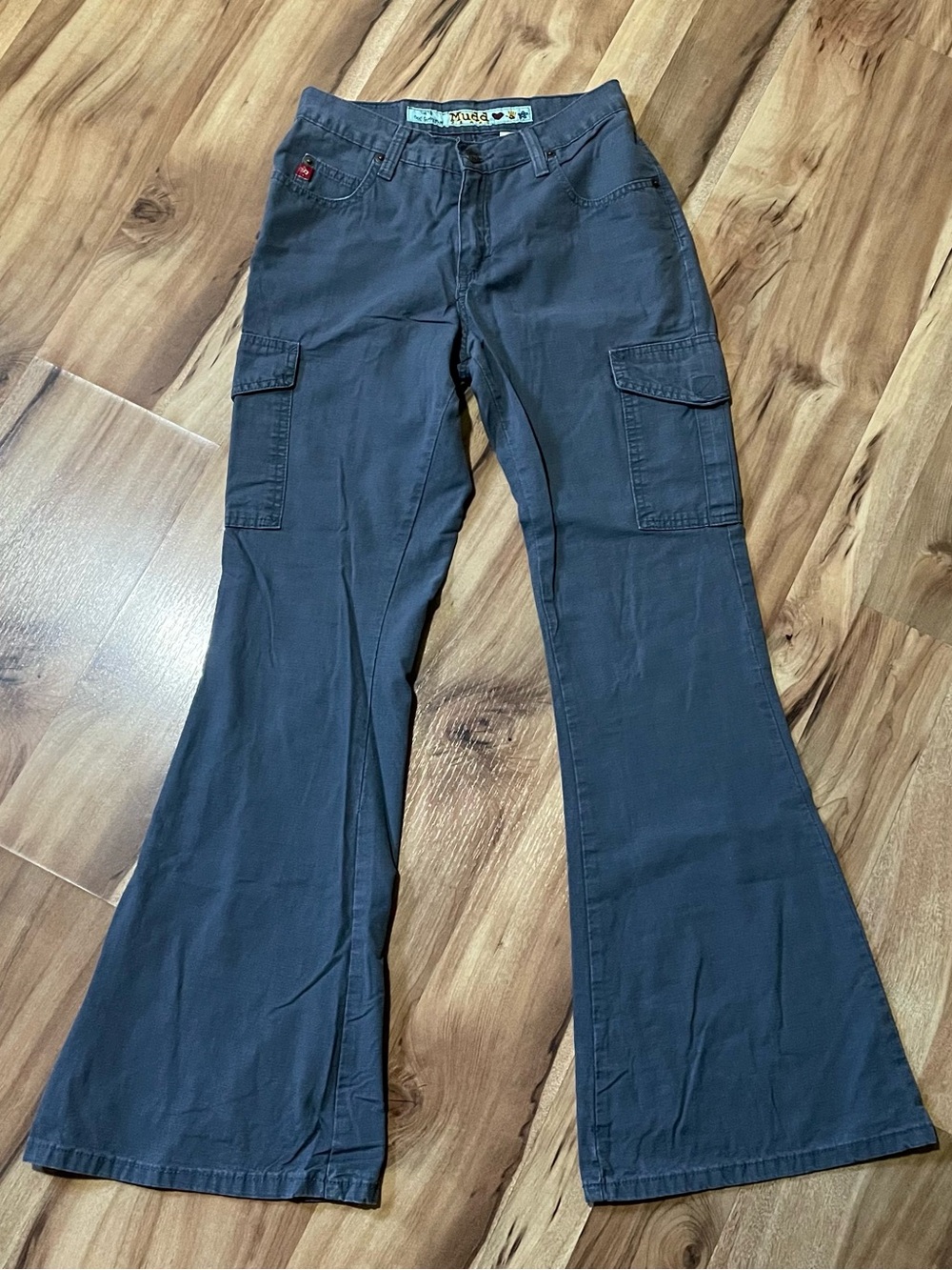 VTG 2000s Mudd Charcoal Gray Flared Cargo Pants Bell Bottom Goth Skater Sz 3